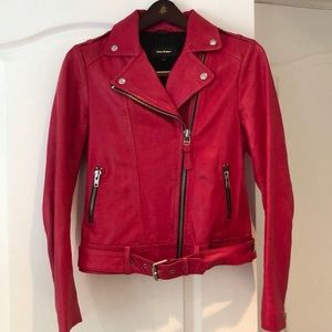 Bright Pink Mackage Leather biker jacket